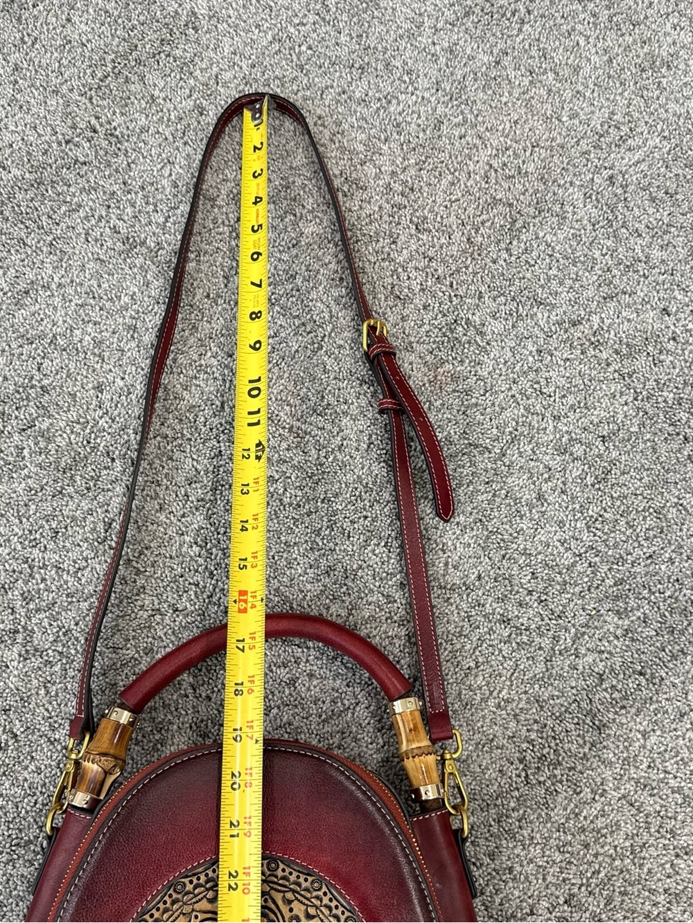 Red Genuine Leather Retro Top Handle Structured Crossbody Stachel Bag Zip Close - Picture 15 of 16